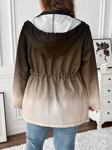 Ombre Print Drawstring Waist Loose Jacket - Khaki - View 2