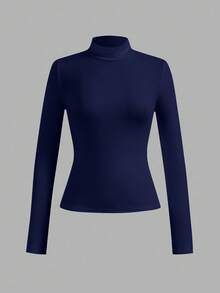 SHEIN Essnce Bộ 4 áo len cổ lọ nhiều lớp màu trơn đơn giản, dáng ôm vừa vặn dành cho nữ, mùa thu/đông - Nhiều màu - Xem 12