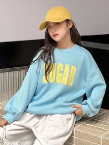 Dazy Kids Girls' Crew Neck Fleece Printed Sweatshirt, Fall,Winter