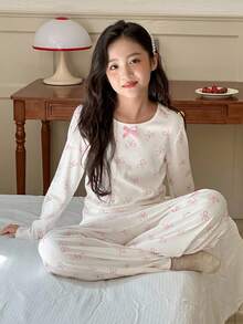 DAZY 青少年女孩休闲家居服睡衣，秋季 - 米色 - 查看 7