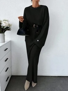 EURMUSE 女士纯色厚实毛衣和毛衣裙套装