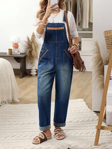 EMERY ROSE 女式时尚无袖百搭休闲牛仔连体裤 - 藍色 - 查看 1