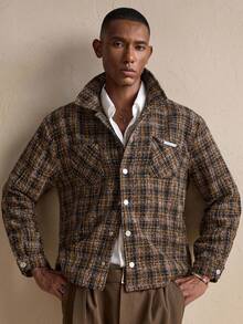 AKNOTIC 男士格子印花纽扣长袖衬衫外套，带口袋，适合秋季、冬季和圣诞节穿着。 - 彩色 - 查看 6