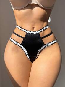 SHEIN Femmes Culotte Tanga Sexy Élégante et Confortable avec Anneau Circulaire blocs de couleurs - Noir - Voir 4