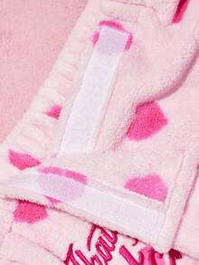 Mean Girls X SHEIN 1pc Pink "Bad Girl" Bathrobe, Soft & Highly Absorbent Material, Heart Print, Suitable For Swimming, Bathing, Beach