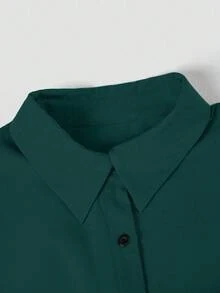 SHEIN MOOSTA Rochie tip cămașă cu mânecă lungă, talie înaltă, mărime plus - Verde inchis - Vizualizare 4