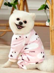 PETSIN 1pc Pet Fleece Hooded Jumpsuit With Pink Sheep Pattern - Multicolor - View 4