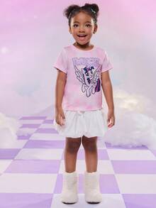 My Little Pony X SHEIN Young Girl Summer Cute Horse Tie Dye Print Round Neck Short Sleeve T-Shirt