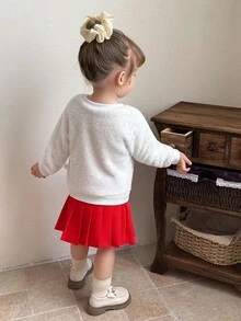 SHEIN Baby Girls' Fluffy Top + Pleated Skirt Set, Strawberry Pattern, Fresh And Sweet Style Fall Winter - Red - View 2