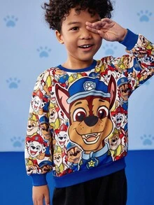 SHEIN | PAW Patrol 小男孩卡通小狗印花针织圆领宽松卫衣，秋冬 - 彩色 - 查看 2