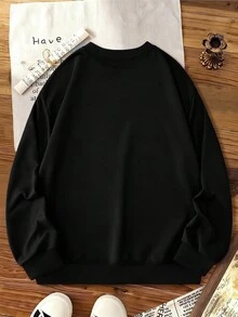 Glissea Sweat-shirt-shirt décontracté et pour femmes, coupe ample, col rond, motif citrouille d'Halloween, style minimaliste polyvalent. Automne/Hiver - Noir - Voir 2