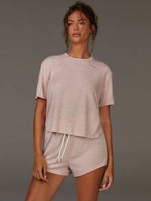 Athîral Bộ đồ mặc nhà gồm áo len chấm bi và quần short - Bụi hồng - Xem 1