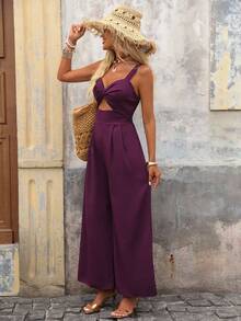 Brillora Women's Summer Fashion Loose Flare Leg Jumpsuit, Vacation Style - Purple - View 1