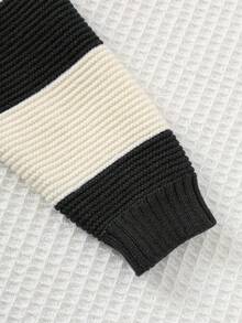 Cozy Pixies Baby Boy Cartoon Bear Striped Pattern Crew Neck Long Sleeve Sweater - Black and White - View 5