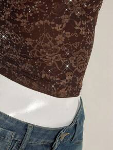 SHEIN ICON Camisola feminina de renda com decote em V e miçangas, minimalista básica para férias - Multicolorido - Ver 10