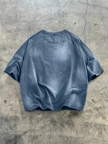 EASEVO Große Größen Herren Sommer Raglan Ärmel Säurewasch Pferde Muster Rundhals T-Shirt