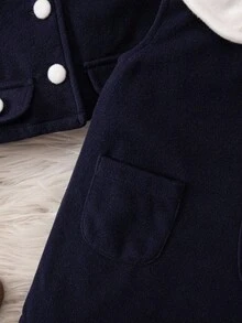 SHEIN Baby Girls Collared Sleeveless Dress & Jacket Co-Ord Set Toddler Girl Navy Dress Baby Girl School Outfit Toddler Girl Skirt Set Toddler Uniform Set Toddler Girl Clothes - Navy Blue - View 6