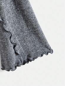 SHEIN EZwear 秋季大码女式休闲生菜花边喇叭袖T恤 - 灰色 - 查看 4