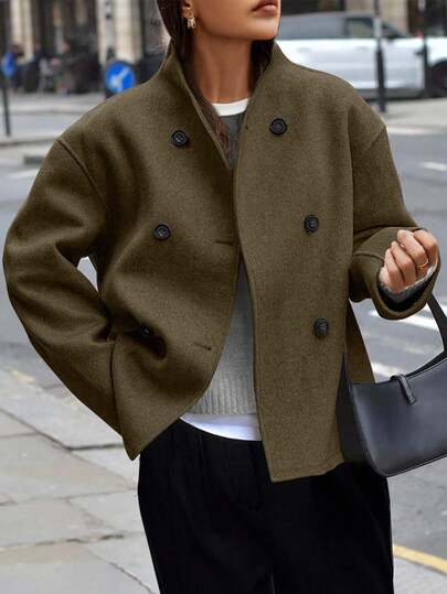 EMERY ROSE Women's Fashion Casual Double-Breasted Drop Shoulder Regular Jacket