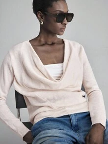 Ontre 2025 Women's Loose Fit Sweater,Blush Pink,Autumn,Elegant,Brunch,Camel/Nude Solid Color,Suitable For Office,Casual,Business,Holiday,Halloween,Christmas - Beige - View 2