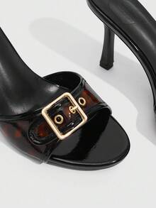 CUCCOO SZL Giày cao gót đế tròn cổ điển thoải mái họa tiết da báo đen kết hợp khóa cài vàng - màu nâu - Xem 6