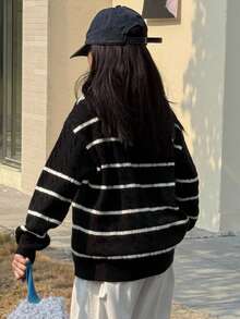 DAZY Tween Girls Turtleneck Striped Sweater, Fall - Black - View 3