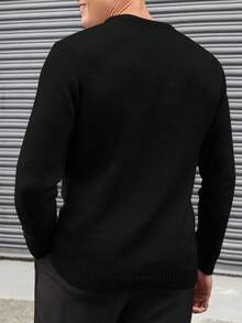 EURMUSE Suéter Básico De Color Liso Con Cuello Redondo Para Hombre - Negro - Ver 2