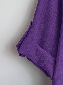 Rusticease Camisa de talla grande de unicolor casual con cuello entallado - Morado - Ver 5