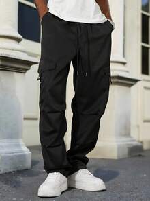 Manfinity CasualCool 男士秋季休闲纯色工装裤 - 黑色 - 查看 6