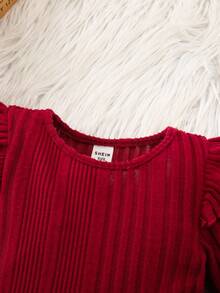 SHEIN Babygirl Cute & Elegant Christmas Valentine's Day Knit Casual Red Long Sleeve Dress Fall Winter,Suitable For Gatherings, Parties, Birthdays, Daily - Red - View 4