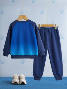 SHEIN | PAW Patrol Young Boy Cartoon Cute Gradient Color Puppy Print Contrast Color Raglan Sleeve Loose Sweatshirt And Sweatpants Set Boy Clothes - Blue - View 3