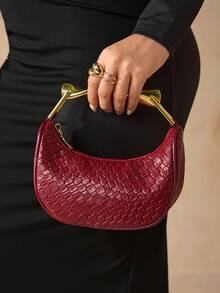 SHEIN SXY 时尚女士日常多功能通勤手提包，红色 - 酒紅色 - 查看 2