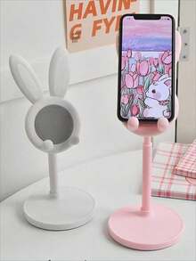 1 peça de suporte compacto de ABS e alumínio ajustável, dobrável, branco, em formato de coelho, para tablet e celular, para casamento, aniversário e decoração de casa, decoração de quarto, decoração de escritório, volta às aulas, volta às aulas