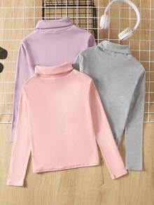 SHEIN 3pcs Tween Girls Casual Turndown Collar Long Sleeve Tops, Suitable For Home & Outdoor Fall Winter