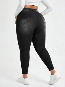 SHEIN SXY Talla grande Jeans ajustados unicolor - Negro - Ver 2