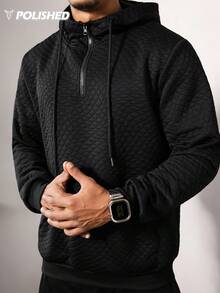 Manfinity Acti Log 男士休闲运动口袋抽绳拉链卫衣 - 黑色 - 查看 5