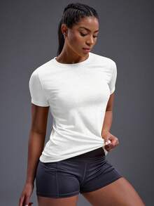 Powerista 标语印花圆领休闲运动T恤健身房女士衬衫 - 白色 - 查看 5