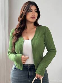 Dazy Plus Áo len cardigan ngắn cổ chữ V thời trang thường ngày cỡ lớn dành cho nữ, mùa xuân/thu - màu xanh lá - Xem 7