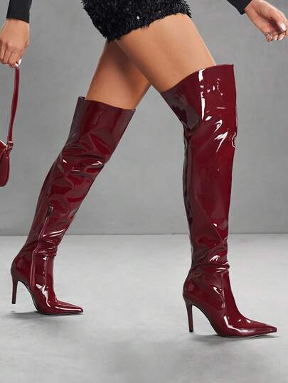 CUCCOO SZL Vintage Pointed Toe Stiletto High Heeled Over-The-Knee Boots, Fashionable & Versatile For Women For Christmas