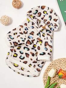 PETSIN 1 Stück bunter Leoparden-Muster Kapuzenpullover für Haustiere, dick und warm für Katzen und Hunde im Herbst/Winter