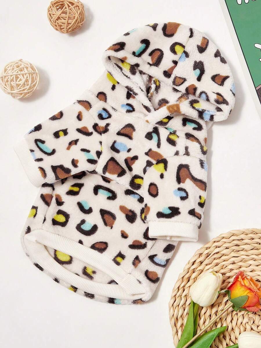 PETSIN 1 Stück bunter Leoparden-Muster Kapuzenpullover für Haustiere, dick und warm für Katzen und Hunde im Herbst/Winter