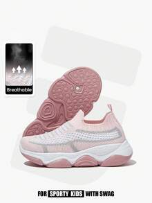 JNSQ 1 Paar Mode Lässig Allround Vielseitig Komfortabel Weichsohlig Atmungsaktiv Kontrastfarbe Rosa Slip-On Mädchen Kinder Athletisch Sneaker Sport Laufschuhe, Schulanfangszeit
