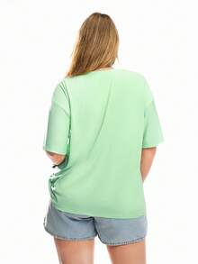 Solavibe Plus Letter Embroidery Drop Shoulder Tee - Green - View 5