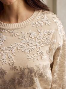ZEYLAH 花卉图案优雅针织毛衣 - 卡其色 - 查看 2