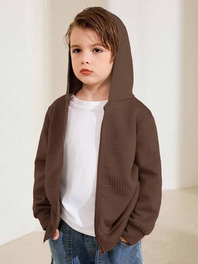 Tween Boy Casual Everyday Versatile Comfortable Hooded Long Sleeve Cardigan Jacket, Suitable For School, Autumn/Winter Fall