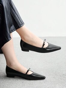 CUCCOO BIZCHIC Giày cao gót đế thấp mũi nhọn màu đen kiểu Pháp mới thoải mái, đa năng dành cho nữ - màu đen - Xem 3