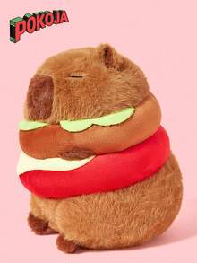 Cute Capybara Hamburger Plush Toy - Soft Polyester Home Decor Doll With Vibrant Burger Design, Brown & White Capybara In A Hamburger Outfit, Perfect For Rooms Or As A Unique Gift, Dollhouse Accessory | Playful Design | Durable Fabric, Capybara Decor