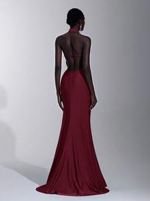 Elitara 优雅、浪漫、性感、简约、蓝色、有弹性、露背、露肩、紧身、3D 花卉、鱼尾下摆、时尚、网红风格、节日、度假、生日派对、婚礼活动、伴娘礼服 - 紫紅色 - 查看 2