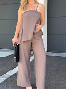 Jeta Ari Nuevo conjunto de 2 piezas para mujer de verano, estilo casual y de resort, de unicolor - Café integral - Ver 3