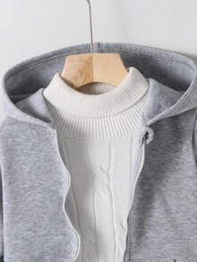 SHEIN Young Boys Casual Jacket Wtt Official Website, Boys' Winter Coat, Hooded Zip-Up Sweatshirt, School, Basic Tops, Winter Tops, Suitable For Spring, Summer, Autumn, Winter School, Garden, Beach, Birthday Fall - Grey - View 5